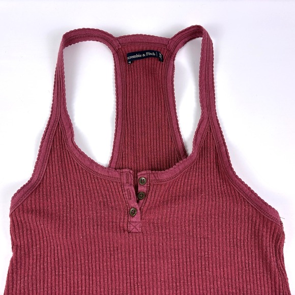 Abercrombie & Fitch Ribbed Henley Tank Top Sz XS Mauve Pink Racerback Scoop Neck - Picture 5 of 14